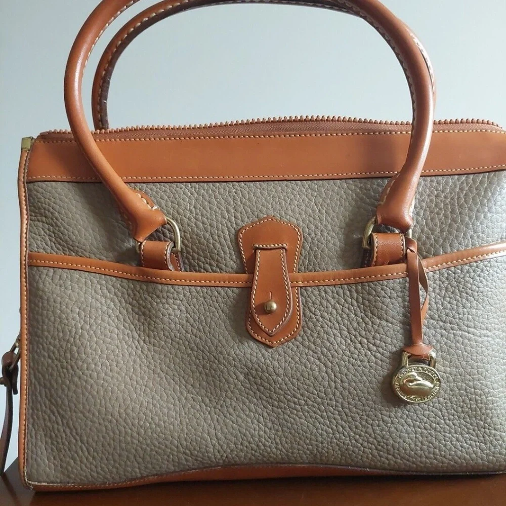 Dooney & Bourke Gray and Tan Pebbled Leather Satchel